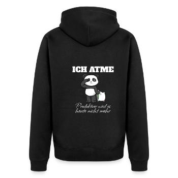 Ich Atme Produktiver Wird Es Heute Nicht Mehr - Unisex Premium Bio Zip Hoodie - Schwarz - Hinten - Nico (187cm)