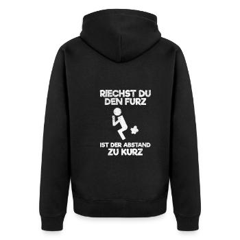 Riechst Du Den Furz Ist Der Abstand Zu Kurz - Unisex Premium Bio Zip Hoodie - Schwarz - Hinten - Nico (187cm)