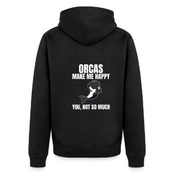 Orcas Make Me Happy You Not So Much Killerwal - Unisex Premium Bio Zip Hoodie - Schwarz - Hinten - Nico (187cm)