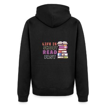 Book Reader Reading Literature Bookworm Gift Idea - Unisex Premium Organic Zip Hoodie - black - Back - Nico (187cm)