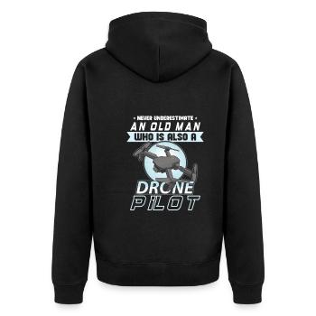 Drohne Pilot Opa Geschenkidee Alter Mann Mit - Unisex Premium Bio Zip Hoodie - Schwarz - Hinten - Nico (187cm)