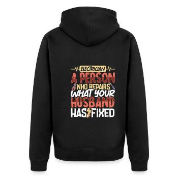 Electrician Electrical Engineer Lineman Electrical - Unisex Premium Bio Zip Hoodie - Schwarz - Hinten - Nico (187cm)