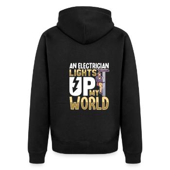 Electrician Electrical Engineer Lineman Electrical - Unisex Premium Bio Zip Hoodie - Schwarz - Hinten - Nico (187cm)
