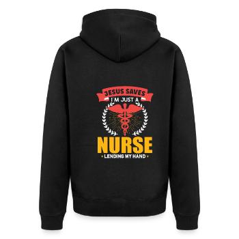 Krankenschwester Krankenpflege Klinik Sanitäter - Unisex Premium Bio Zip Hoodie - Schwarz - Hinten - Nico (187cm)
