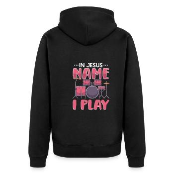 Drum Player Jesus Drum set Pick Jesus Drums Player - Unisex Premium Organic Zip Hoodie - black - Back - Nico (187cm)