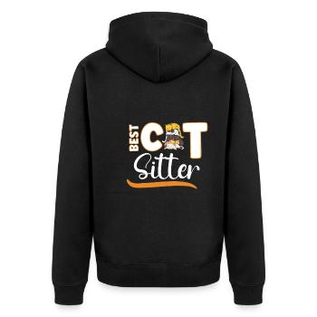 Cat Sitting Cat Puppie Cat Walkers Cat Sitter - Unisex Premium Organic Zip Hoodie - black - Back - Nico (187cm)