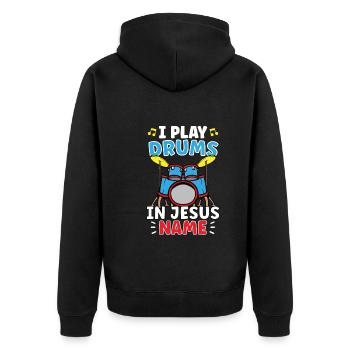 Drum Player Jesus Drum set Pick Jesus Drums Player - Unisex Premium Organic Zip Hoodie - black - Back - Nico (187cm)