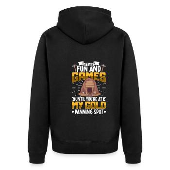 Goldgräber Goldbergbau Goldwaschen Goldmine - Unisex Premium Bio Zip Hoodie - Schwarz - Hinten - Nico (187cm)