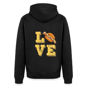Liebe Bratwurst mit Senf im Brötchen Grillen - Unisex Premium Bio Zip Hoodie - Schwarz - Hinten - Nico (187cm)