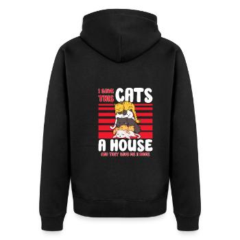 Cat RESCUE ANIMAL RIGHTS RESCUE Cat ADOPTION - Unisex Premium Bio Zip Hoodie - Schwarz - Hinten - Nico (187cm)