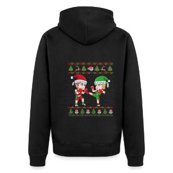 Lustiges Kickboxer Elf Weihnachten Boxen - Unisex Premium Bio Zip Hoodie - Schwarz - Hinten - Nico (187cm)