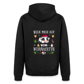 Lustiges Wecke Mich Auf Wenn Weihnachten Ist Kuh - Unisex Premium Bio Zip Hoodie - Schwarz - Hinten - Nico (187cm)