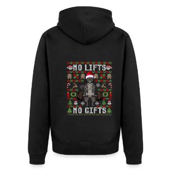 Lustiges No Lifts No Gifts Ugly Christmas Workout - Unisex Premium Bio Zip Hoodie - Schwarz - Hinten - Nico (187cm)