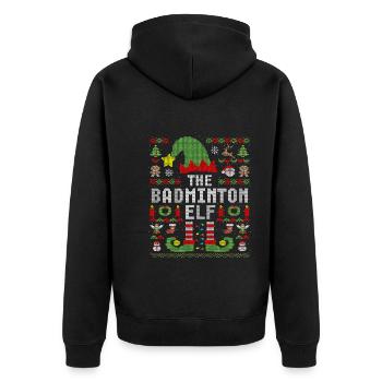 The Badminton Elf Federball Weihnachten - Unisex Premium Bio Zip Hoodie - Schwarz - Hinten - Nico (187cm)