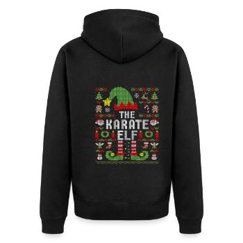 The Karate Elf Kampfsport Weihnachten - Unisex Premium Bio Zip Hoodie - Schwarz - Hinten - Nico (187cm)
