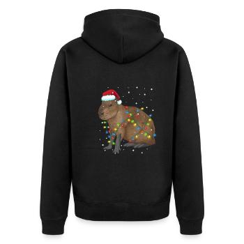 Lustiges Wasserschwein Capybara Weihnachten Tier - Unisex Premium Bio Zip Hoodie - Schwarz - Hinten - Nico (187cm)