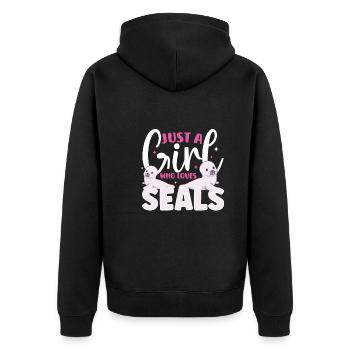 seal animal wilderness animals seals cute baby sea - Unisex Premium Bio Zip Hoodie - Schwarz - Hinten - Nico (187cm)