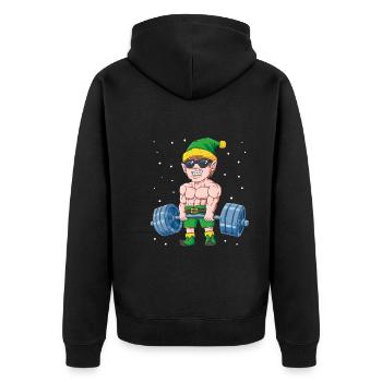 Bodybuilding Elf Weihnachten Gym Fitness - Unisex Premium Bio Zip Hoodie - Schwarz - Hinten - Nico (187cm)