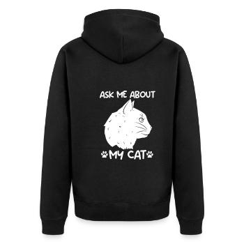 Ask Me About My Cat Katze - Unisex Premium Bio Zip Hoodie - Schwarz - Hinten - Nico (187cm)