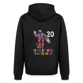 20th Birthday Astronaut Astronomy Solar System - Unisex Premium Bio Zip Hoodie - Schwarz - Hinten - Nico (187cm)