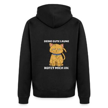 Deine Gute Laune Kotzt Mich An Katze - Unisex Premium Bio Zip Hoodie - Schwarz - Hinten - Nico (187cm)