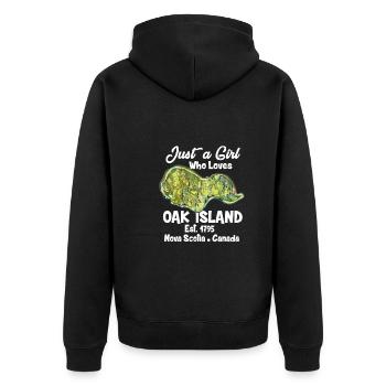 Oak Island / Treasure Hunting Oak Island Mystery - Unisex Premium Bio Zip Hoodie - Schwarz - Hinten - Nico (187cm)