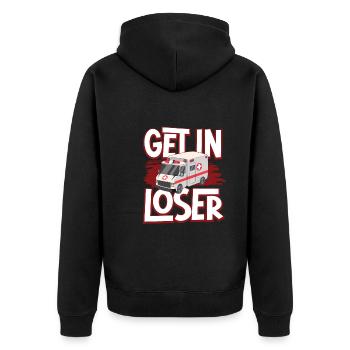 Sanitäter Erster Responder Krankenwagenfahrer - Unisex Premium Bio Zip Hoodie - Schwarz - Hinten - Nico (187cm)