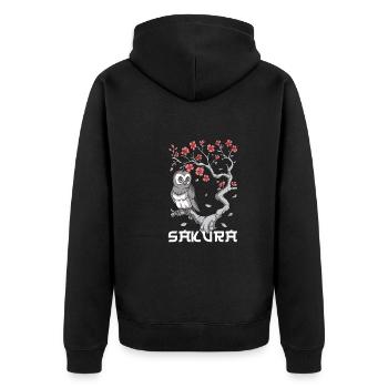 Sakura Japanese Spring Owl Cute Owl Owl Lover - Unisex Premium Bio Zip Hoodie - Schwarz - Hinten - Nico (187cm)