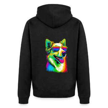 Super süße Retro Regenbogen Sommer Corgi Corgeek Kunst - Unisex Premium Bio Zip Hoodie - Schwarz - Hinten - Nico (187cm)