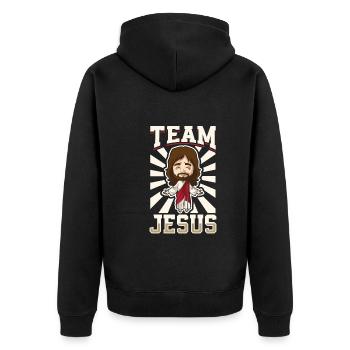 Jesus Christianity God Praying Prayer Pastor - Unisex Premium Bio Zip Hoodie - Schwarz - Hinten - Nico (187cm)
