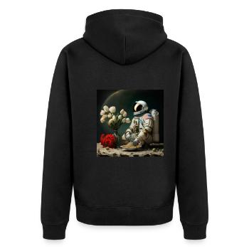 Streetware Kunst Retro Blumen Träumerisch Sand Wow - Unisex Premium Bio Zip Hoodie - Schwarz - Hinten - Nico (187cm)