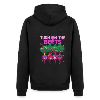 Lustiges Rote Bete Wortspiel Turn On The Beets - Unisex Premium Bio Zip Hoodie - Schwarz - Hinten - Nico (187cm)
