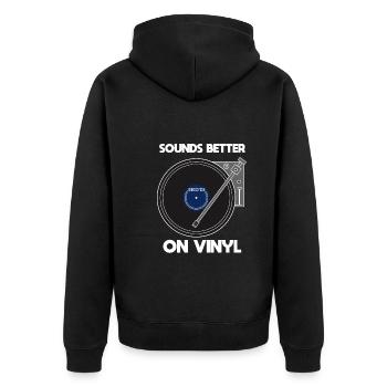 Sounds Better On Vinyl Vinyl Record Collector - Unisex Premium Bio Zip Hoodie - Schwarz - Hinten - Nico (187cm)