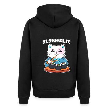 Le chat mange des sushis Amateur de sushis - Veste à capuche bio Premium Unisexe - noir - Dos - Nico (187cm)