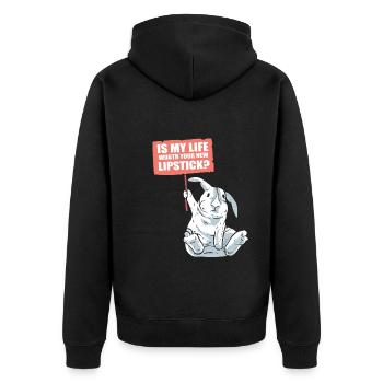 Kaninchen und Lippenstift Naturschützer - Unisex Premium Bio Zip Hoodie - Schwarz - Hinten - Nico (187cm)