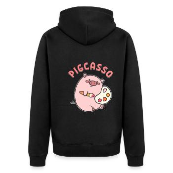 Cochon d’artiste d’artistes visuels - Veste à capuche bio Premium Unisexe - noir - Dos - Nico (187cm)