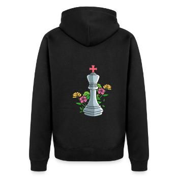 Königin Schachfigur mit Blumen Schachmeister - Unisex Premium Bio Zip Hoodie - Schwarz - Hinten - Nico (187cm)