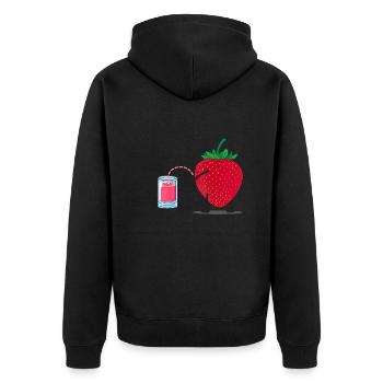 Witzige Erdbeere Erdbeersaft - Unisex Premium Bio Zip Hoodie - Schwarz - Hinten - Nico (187cm)