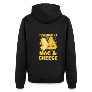 MAC AND CHEESE GIFT: powered by mac & cheese - Unisex Premium Bio Zip Hoodie - Schwarz - Hinten - Nico (187cm)