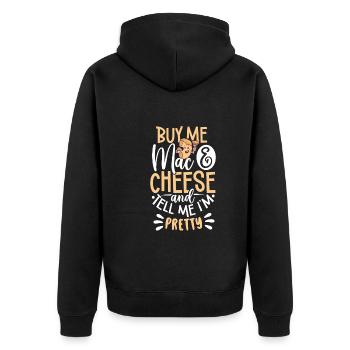 MAC AND CHEESE GIFT: powered by mac & cheese - Unisex Premium Bio Zip Hoodie - Schwarz - Hinten - Nico (187cm)