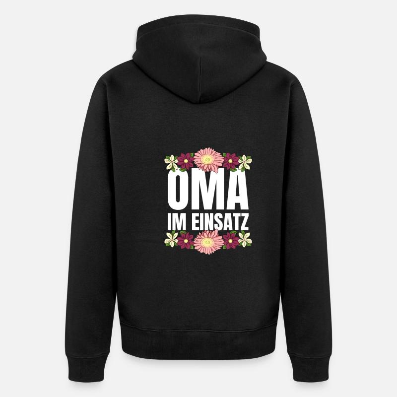 Oma im Einsatz - Unisex Premium Bio Zip Hoodie - Schwarz
