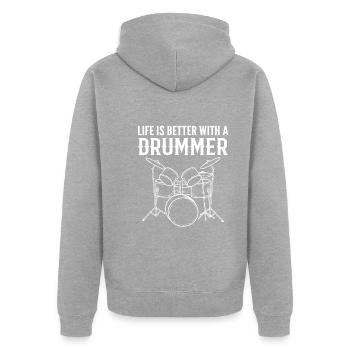 Instrumentiste batteur - Veste à capuche bio Premium Unisexe - gris chiné - Dos - Nico (187cm)