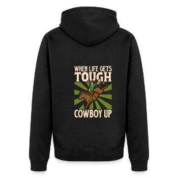 Cowboy Barn Bull Rider Rodeo Country Western - Unisex Premium Bio Zip Hoodie - Schwarz - Hinten - Nico (187cm)