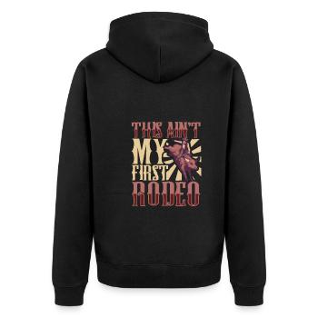 Cowboy Barn Bull Rider Rodeo Country Western - Unisex Premium Bio Zip Hoodie - Schwarz - Hinten - Nico (187cm)