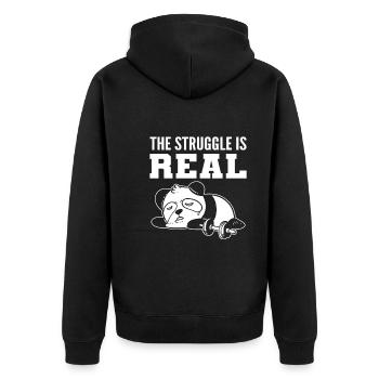 The Struggle Is Real Gym - Unisex Premium Organic Zip Hoodie - black - Back - Nico (187cm)