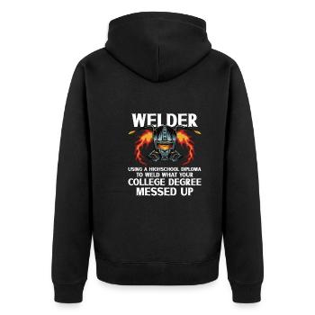 Welder Funny Funny Sweat Gift - Unisex Premium Organic Zip Hoodie - black - Back - Nico (187cm)