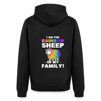 Je suis le mouton arc-en-ciel de ma famille gay - Veste à capuche bio Premium Unisexe - noir - Dos - Nico (187cm)