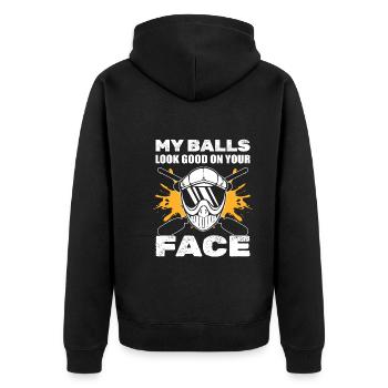 Mes balles ont fière allure sur votre visage Athlètes - Veste à capuche bio Premium Unisexe - noir - Dos - Nico (187cm)