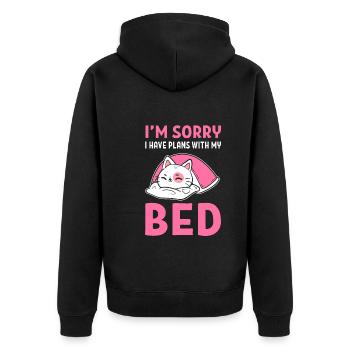 Pläne mit Bett Introvertiert - Unisex Premium Bio Zip Hoodie - Schwarz - Hinten - Nico (187cm)