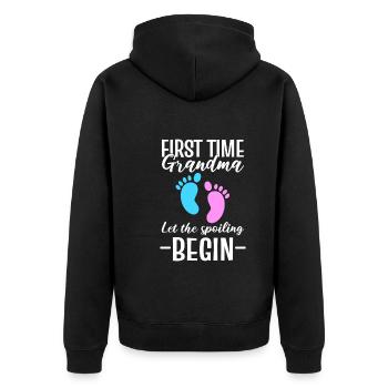 First Time Grandma Let The Spoiling Begin Granny - Unisex Premium Organic Zip Hoodie - black - Back - Nico (187cm)